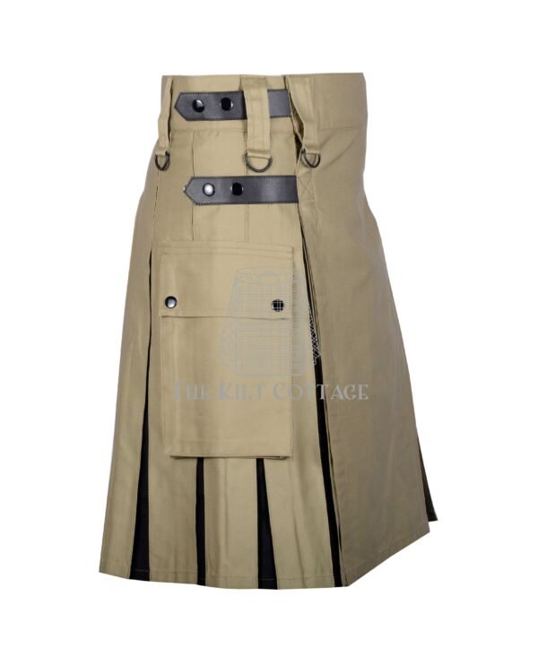 Khaki Cotton Black Tartan Hybrid Kilt