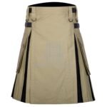 Khaki Cotton Black Tartan Hybrid Kilt