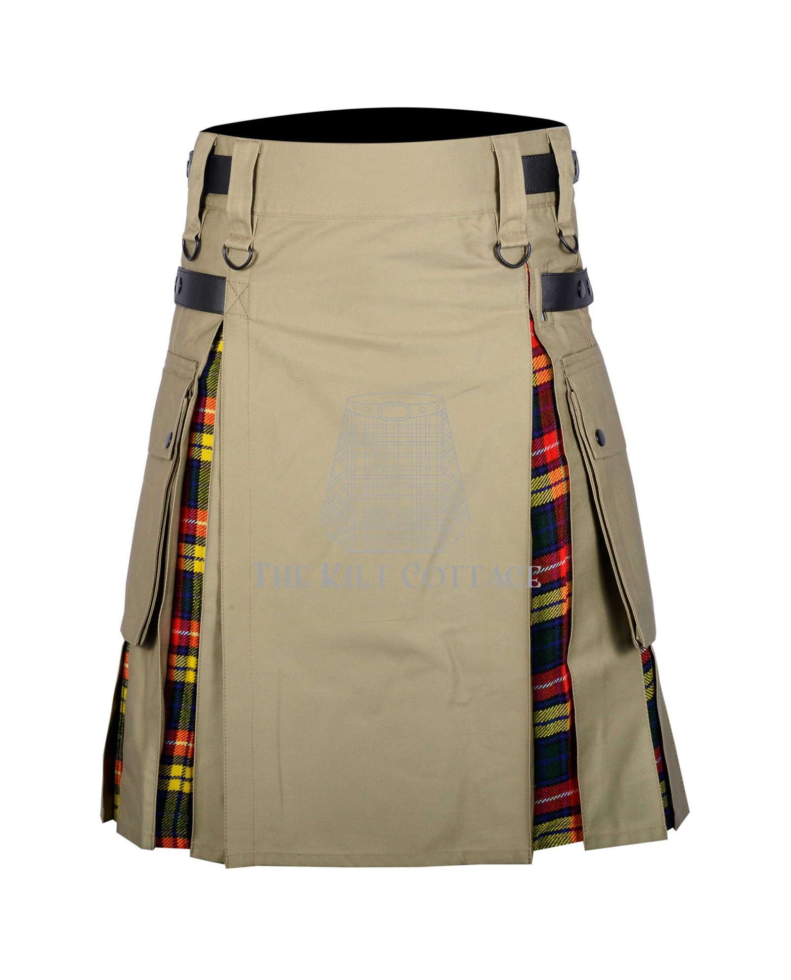 Khaki Cotton Buchanan Tartan Hybrid Kilt