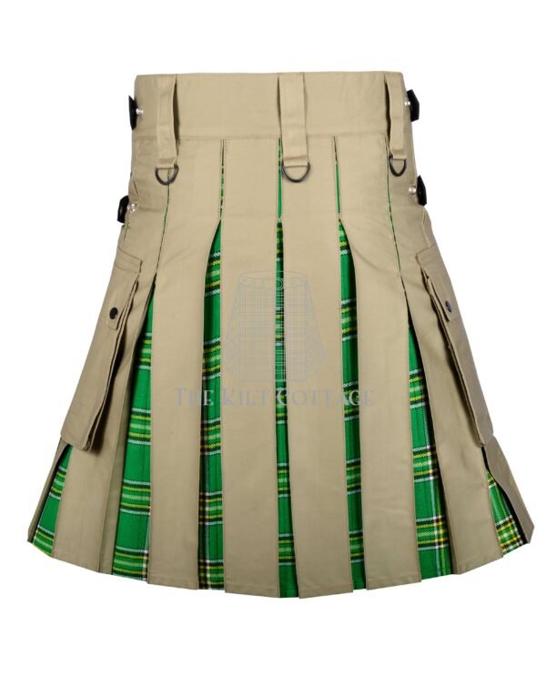 Khaki Cotton Irish Tartan Hybrid Kilt