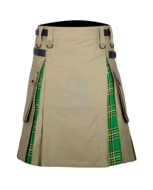 Khaki Cotton Irish Tartan Hybrid Kilt