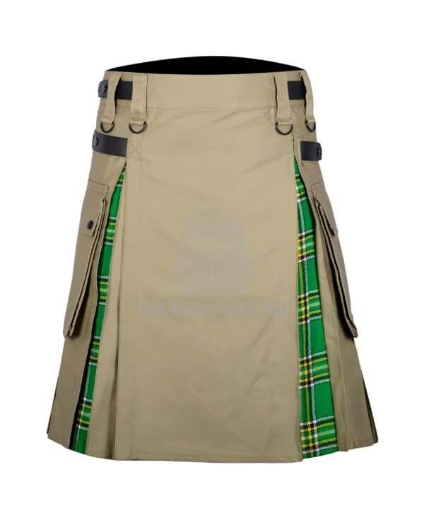 Khaki Cotton Irish Tartan Hybrid Kilt