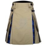 Khaki Cotton Ramsay Blue Tartan Hybrid Kilt