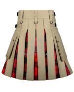 Khaki Cotton Scottish Rose Tartan Hybrid Kilt