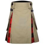 Khaki Cotton Scottish Rose Tartan Hybrid Kilt