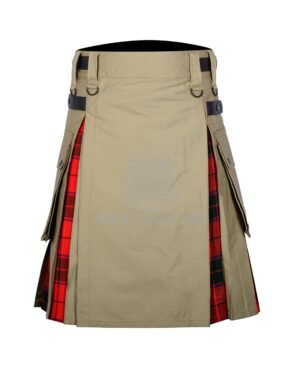 Khaki Cotton Scottish Rose Tartan Hybrid Kilt