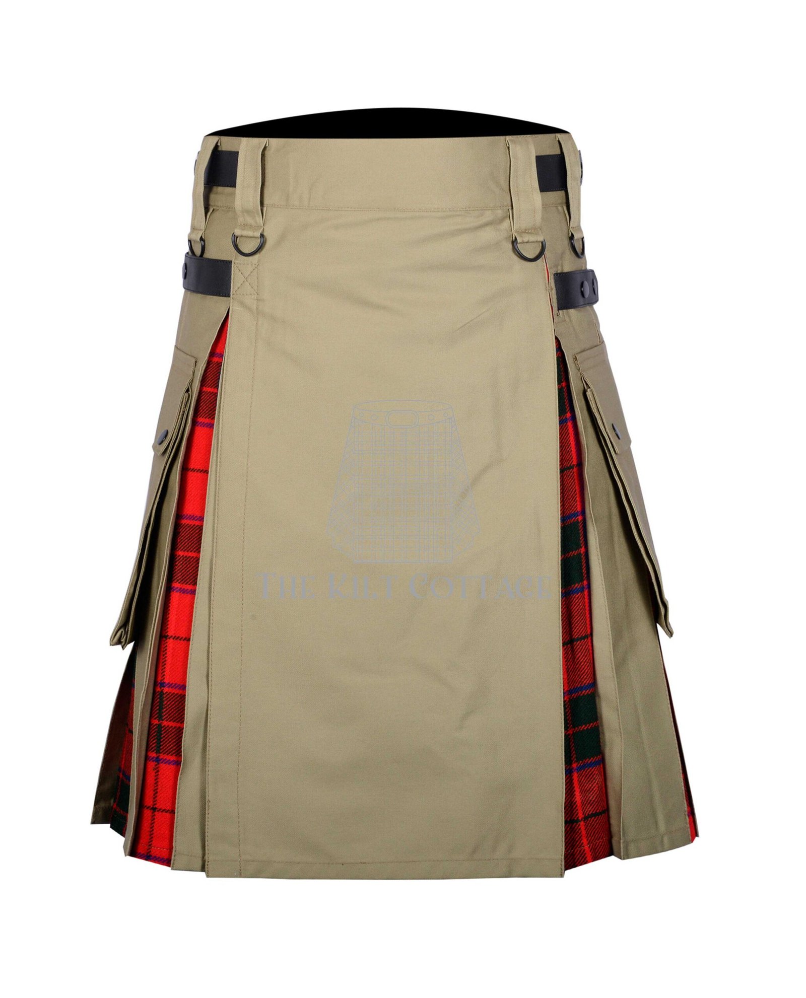 Khaki Cotton Scottish Rose Tartan Hybrid Kilt