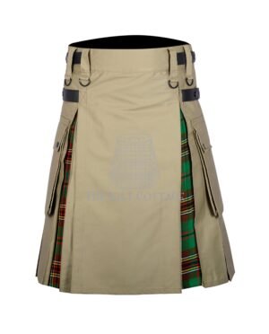 Khaki Cotton Tara Murphy Tartan Hybrid Kilt