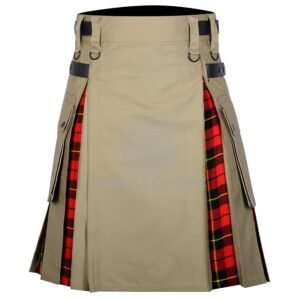 Khaki Cotton Wallace Tartan Hybrid Kilt