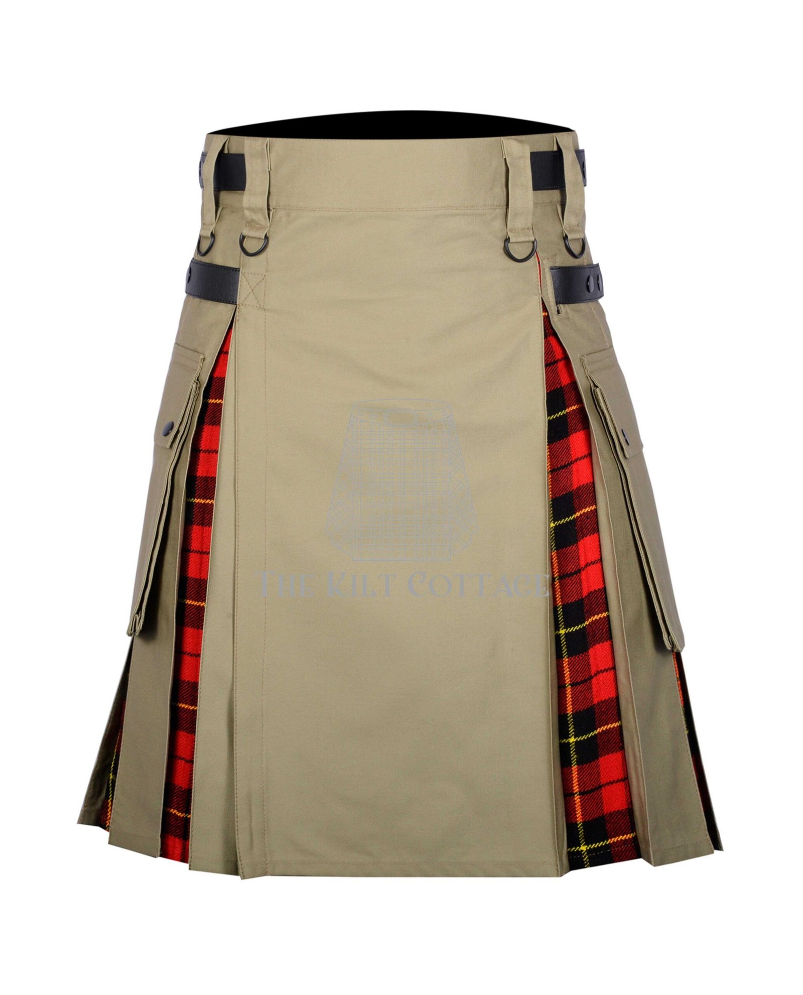 Khaki Cotton Wallace Tartan Hybrid Kilt