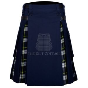 Navy Blue Cotton Dress Gordon Tartan Hybrid Kilt