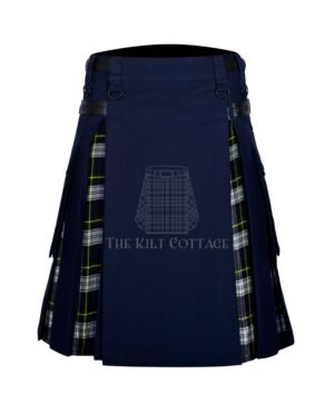 Navy Blue Cotton Dress Gordon Tartan Hybrid Kilt