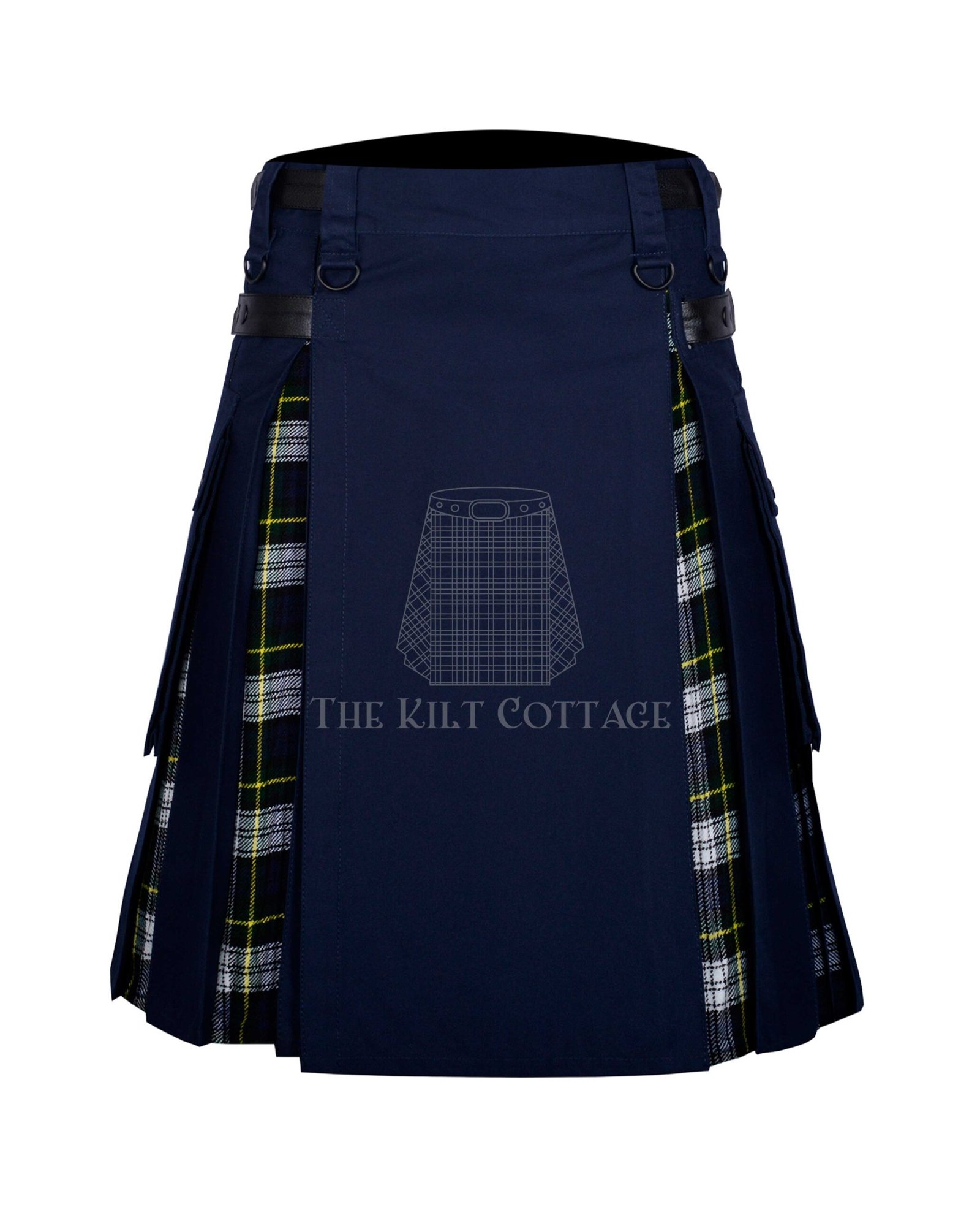 Navy Blue Cotton Dress Gordon Tartan Hybrid Kilt
