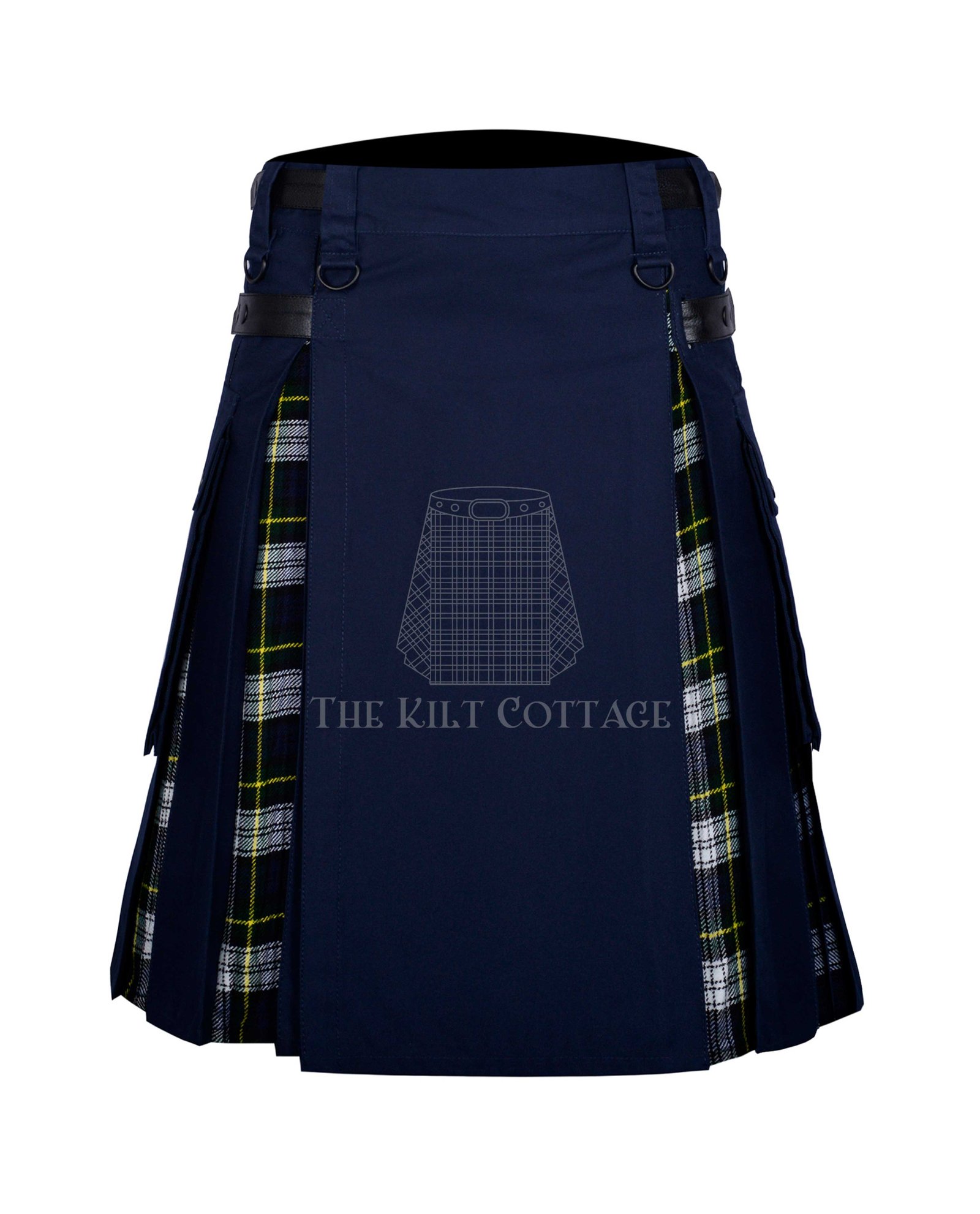 Navy Blue Cotton Dress Gordon Tartan Hybrid Kilt Navy Blue Cotton Dress Gordon Tartan Hybrid Kilt