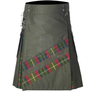 Olive Green Cotton County Mayo Tartan Hybrid Kilt