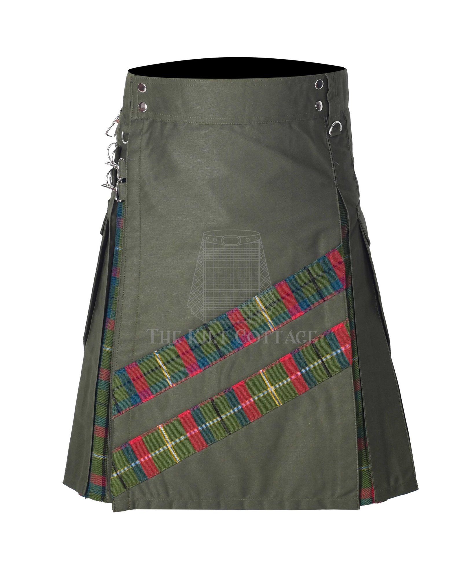 Olive Green Cotton County Mayo Tartan Hybrid Kilt