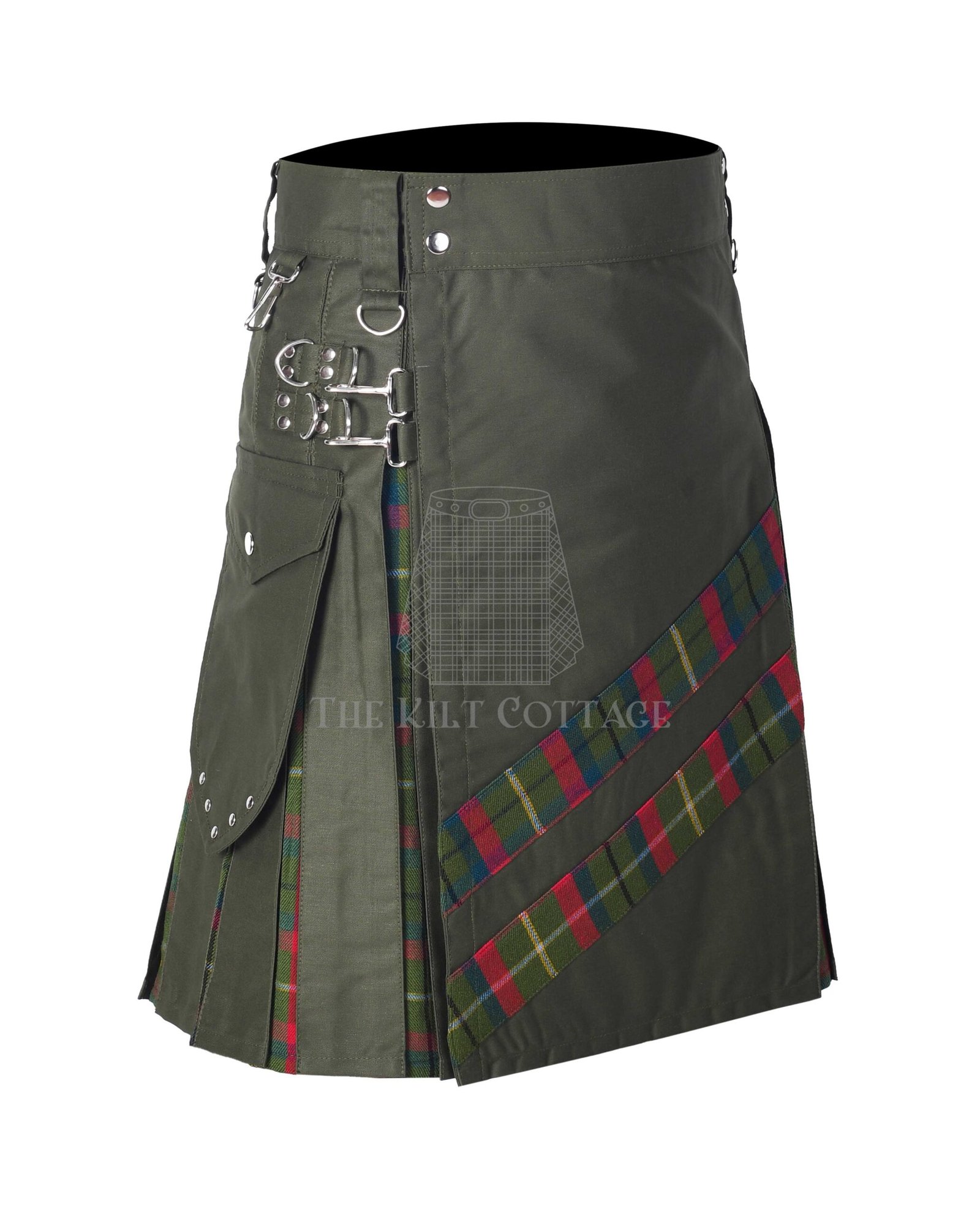 Olive Green Cotton County Mayo Tartan Hybrid Kilt