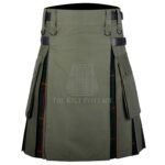 Olive Green Cotton Gunn Tartan Hybrid Kilt