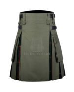 Olive Green Cotton Gunn Tartan Hybrid Kilt