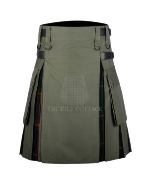 Olive Green Cotton Gunn Tartan Hybrid Kilt