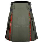 Olive Green Cotton Munro Tartan Hybrid Kilt