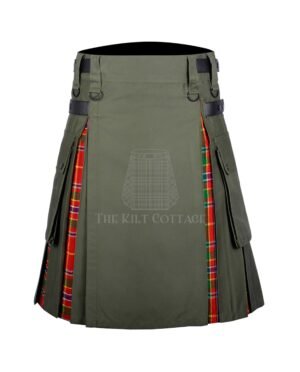 Olive Green Cotton Munro Tartan Hybrid Kilt