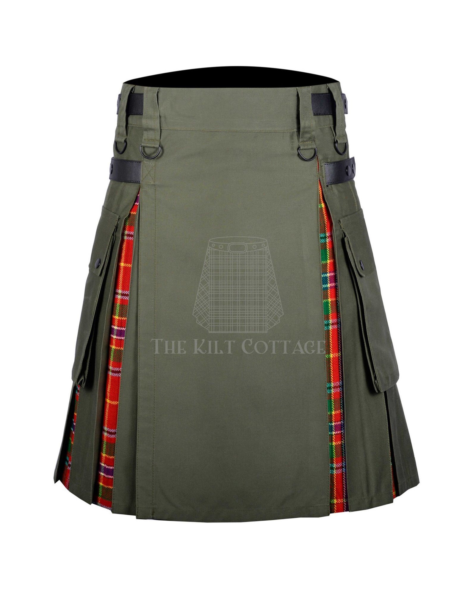 Olive Green Cotton Munro Tartan Hybrid Kilt