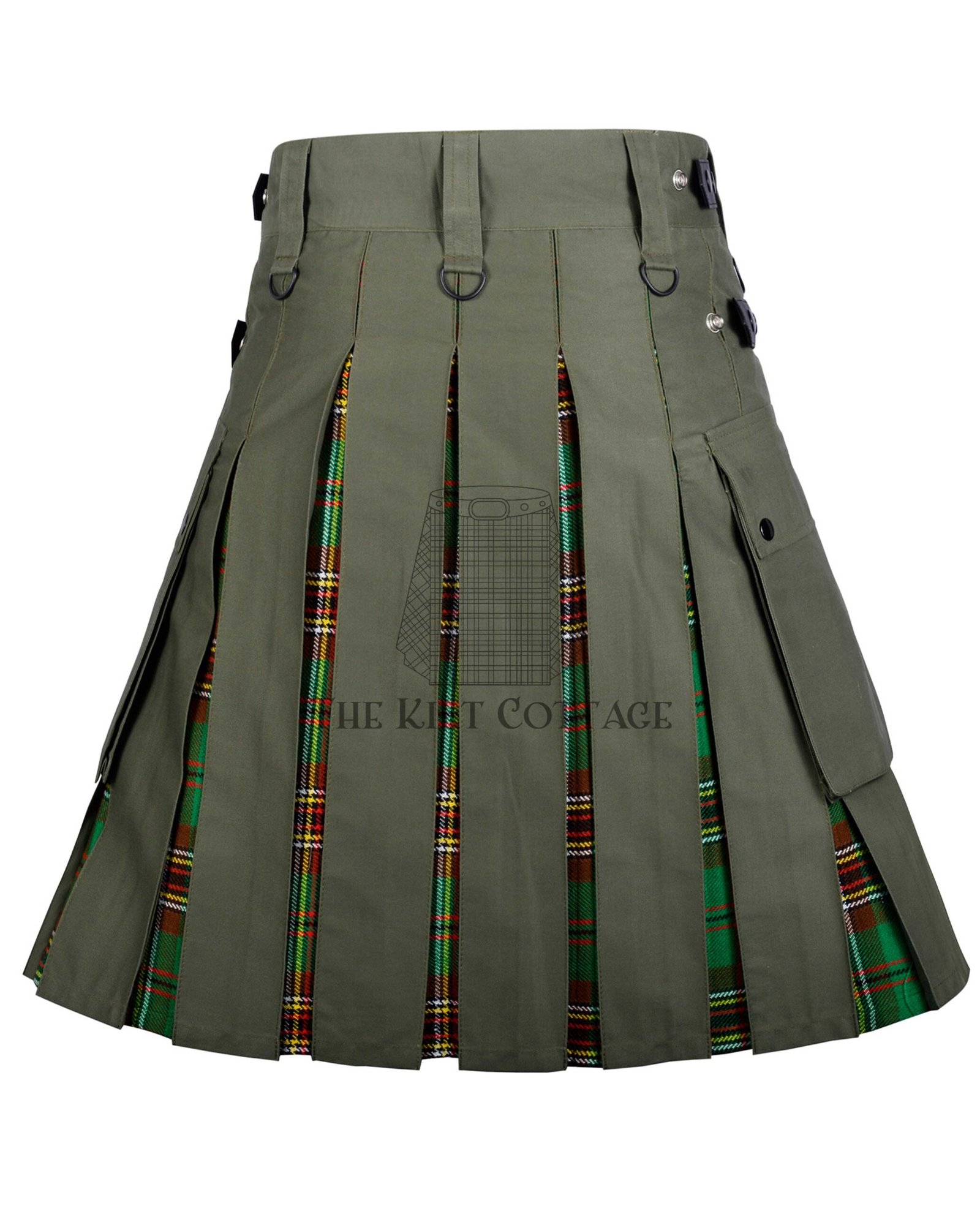 Olive Green Cotton Tara Murphy Tartan Hybrid Kilt