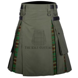 Olive Green Cotton Tara Murphy Tartan Hybrid Kilt