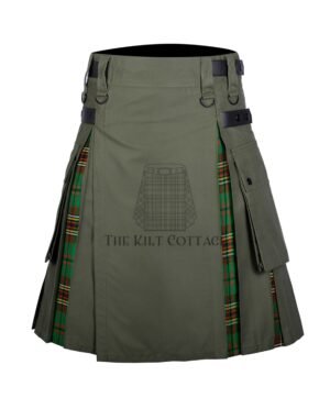 Olive Green Cotton Tara Murphy Tartan Hybrid Kilt