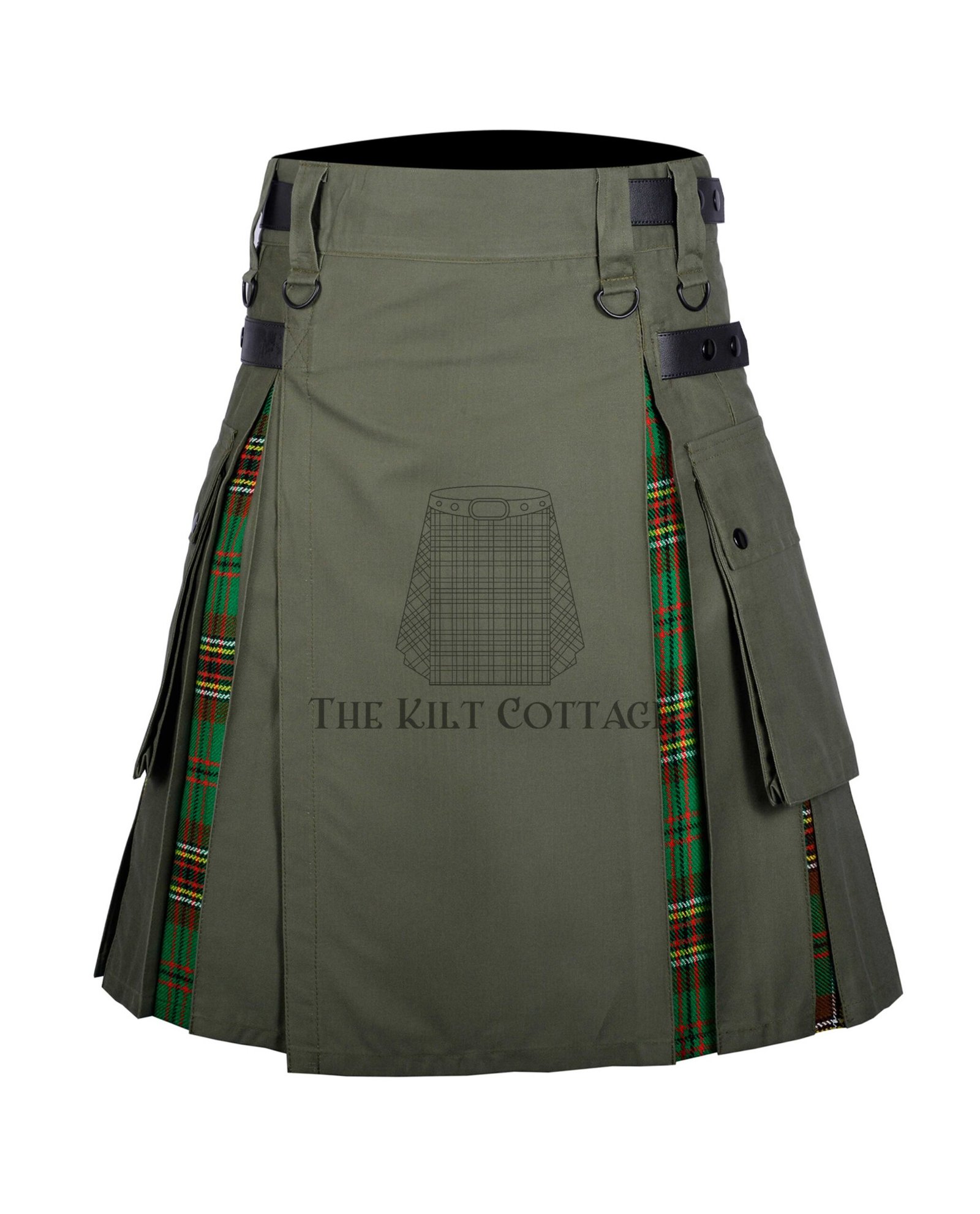 Olive Green Cotton Tara Murphy Tartan Hybrid Kilt