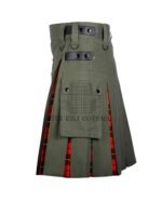 Olive Green Cotton Wallace Tartan Hybrid Kilt