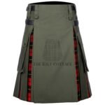 Olive Green Cotton Wallace Tartan Hybrid Kilt