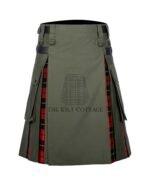 Olive Green Cotton Wallace Tartan Hybrid Kilt
