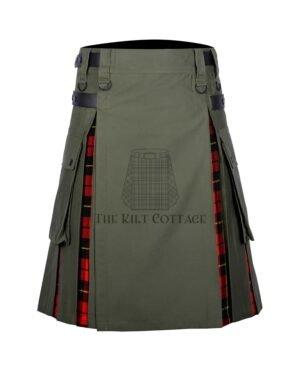 Olive Green Cotton Wallace Tartan Hybrid Kilt