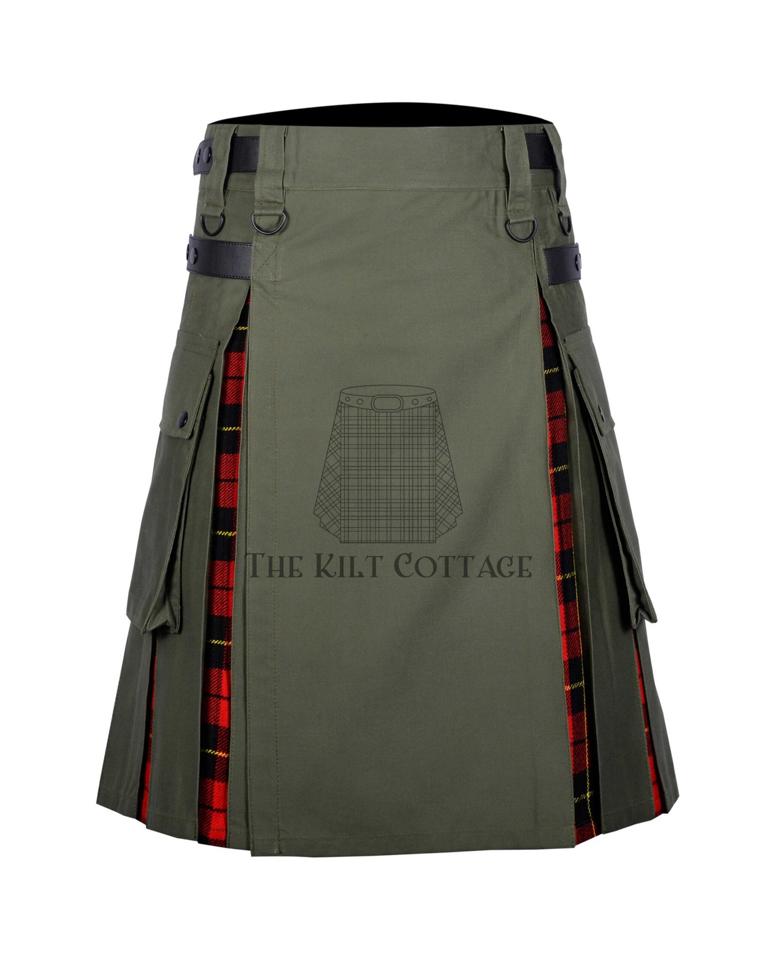 Olive Green Cotton Wallace Tartan Hybrid Kilt