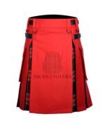 Red Cotton Black Stewart Tartan Hybrid Kilt