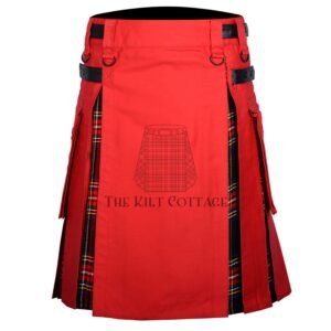 Red Cotton Black Stewart Tartan Hybrid Kilt