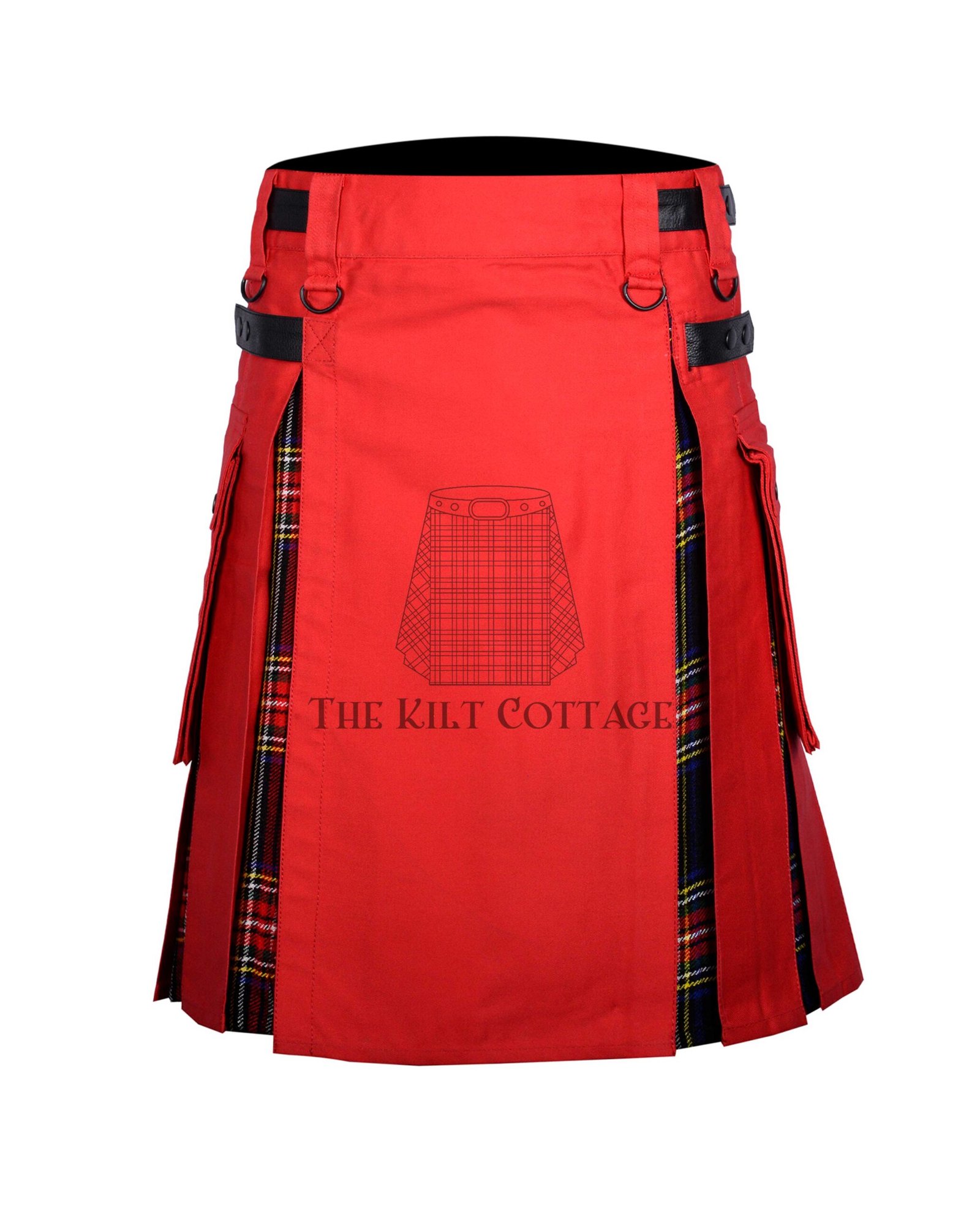 Red Cotton Black Stewart Tartan Hybrid Kilt