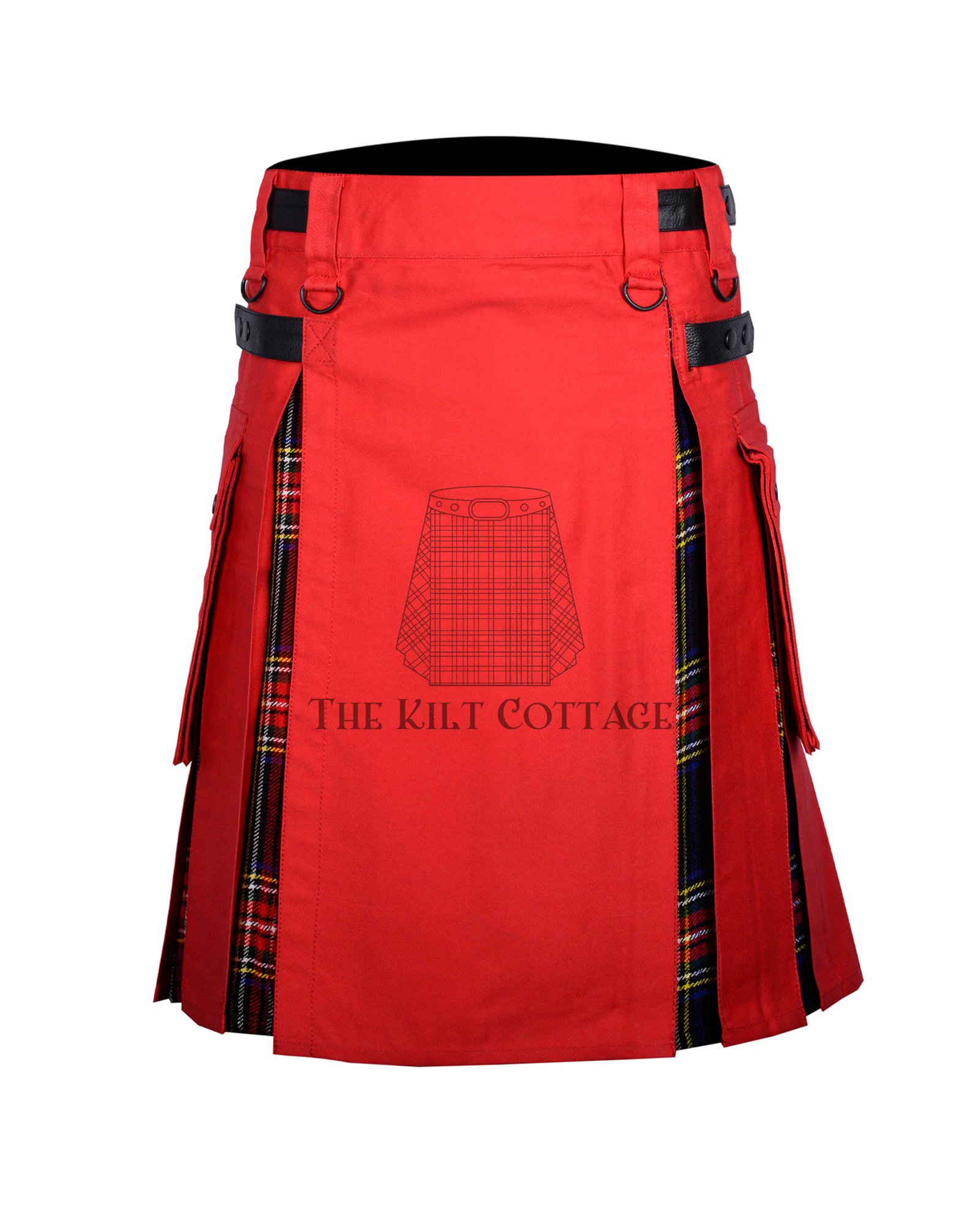 Red Cotton Black Stewart Tartan Hybrid Kilt Red Cotton Black Stewart Tartan Hybrid Kilt