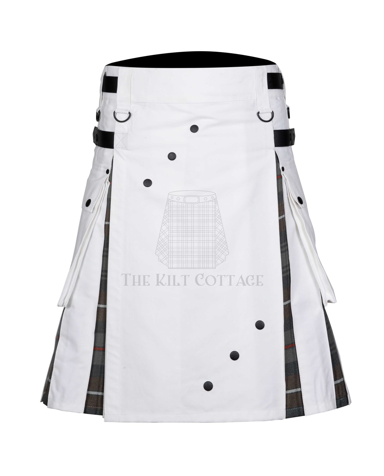 White Cotton Mackenzie Weathered Tartan Hybrid Kilt White Cotton Mackenzie Weathered Tartan Hybrid Kilt