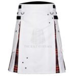 White Cotton Stewart Black Tartan Hybrid Kilt