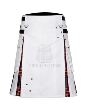 White Cotton Stewart Black Tartan Hybrid Kilt