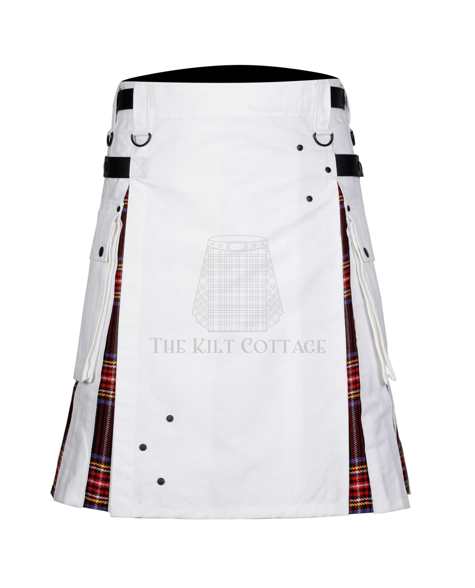 White Cotton Stewart Black Tartan Hybrid Kilt